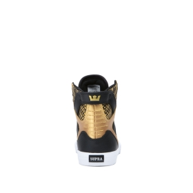 Supra Kids SKYTOP High Top Shoes Black/Gold/Black/white | US-91046